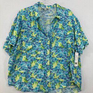 New Counterparts size XL Blue Green Butterfly Novelty Short Sleeve Button Up